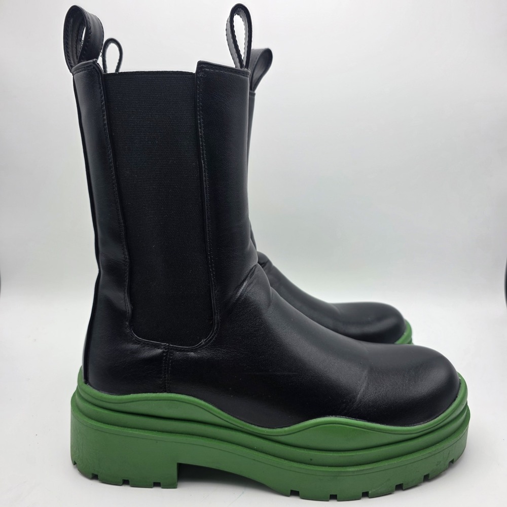 Azalea Wang Ghosted Flatform Chelsea Boots 8.5 Black Green Platform Chunky Lug - Picture 2 of 8